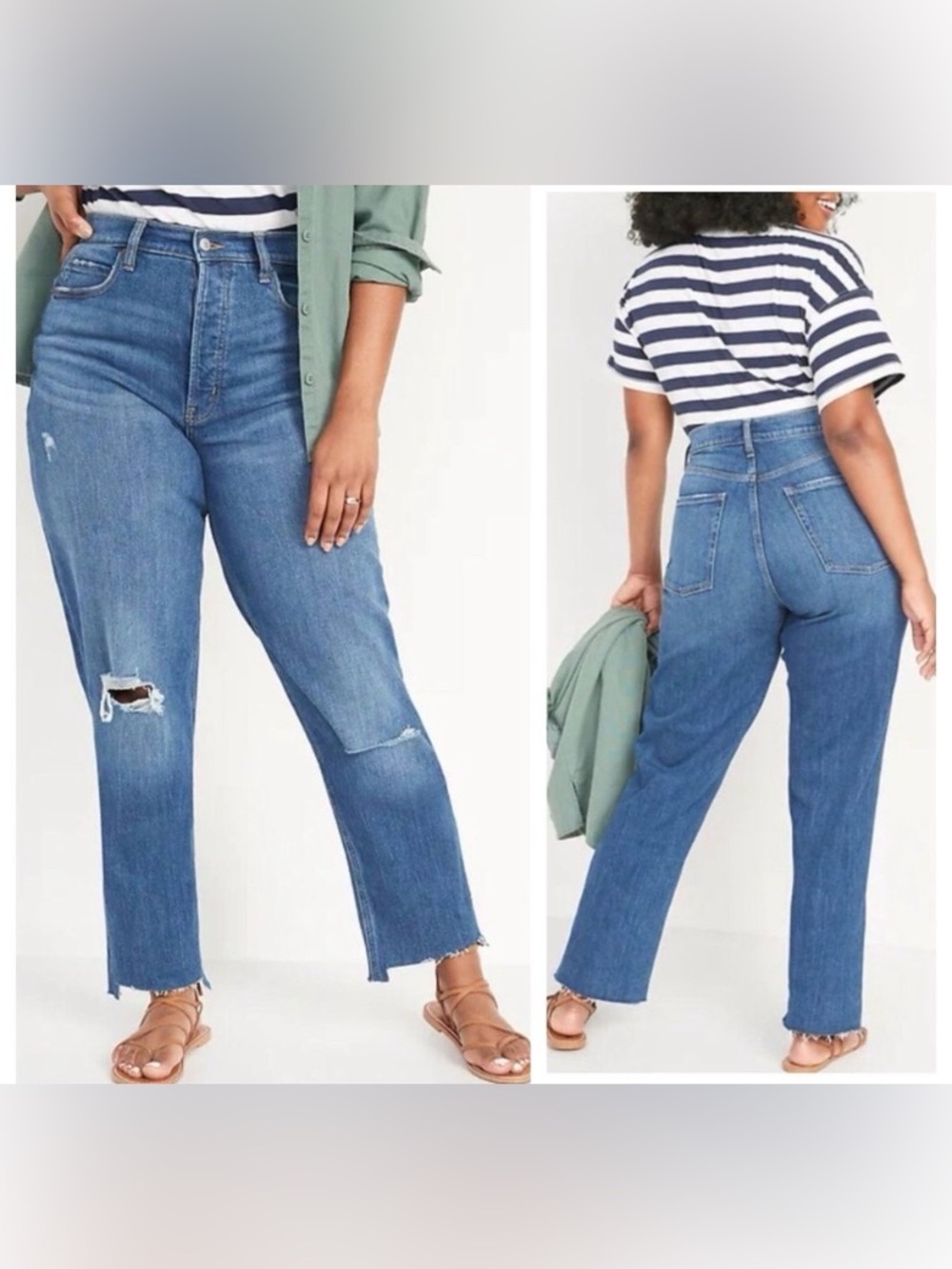 NWT Old Navy Sky-Hi Straight Jeans Size 14 Extra High Rise Distressed Button Fly